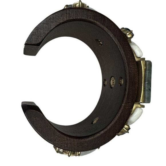 J.Crew Mixed Stone Wooden Cuff Bracelet Smoky - Picture 5 of 12